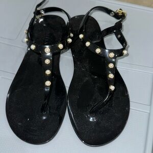Pearl studded jelly thong sandals